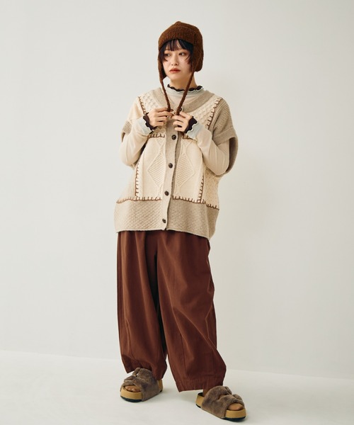 Crisp（クリスプ）の「パッチワーク2wayニットベスト（ベスト・レディース・アイボリー・FREE）」の9枚目の写真