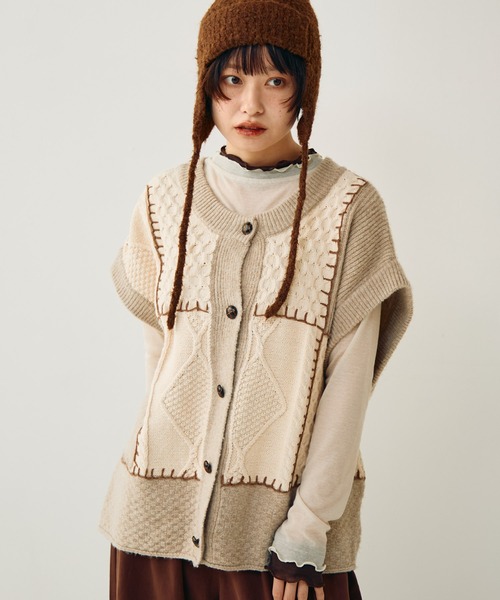 Crisp（クリスプ）の「パッチワーク2wayニットベスト（ベスト・レディース・アイボリー・FREE）」の14枚目の写真