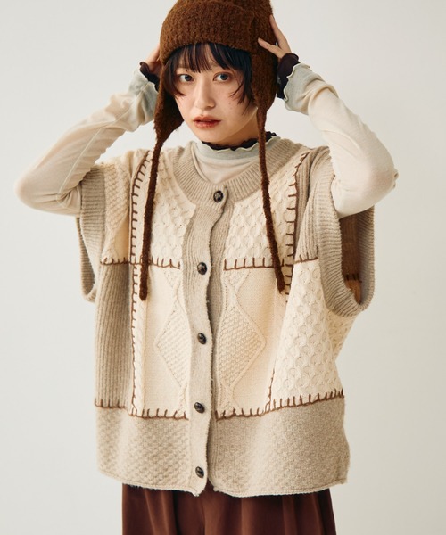 Crisp（クリスプ）の「パッチワーク2wayニットベスト（ベスト・レディース・アイボリー・FREE）」の15枚目の写真