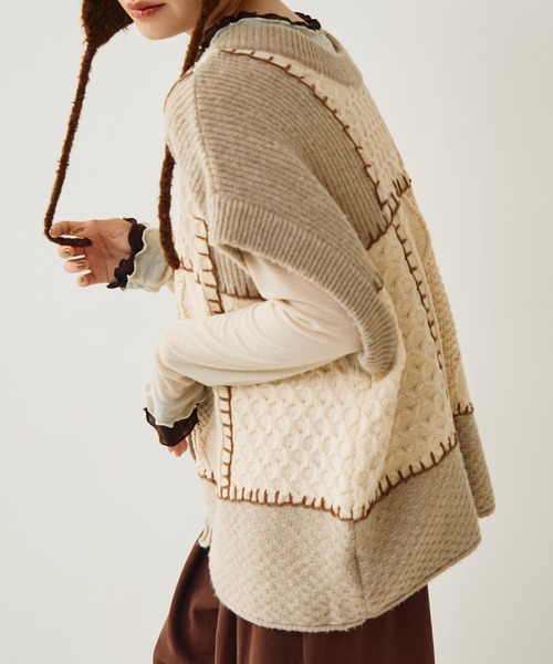 Crisp（クリスプ）の「パッチワーク2wayニットベスト（ベスト・レディース・アイボリー・FREE）」の16枚目の写真