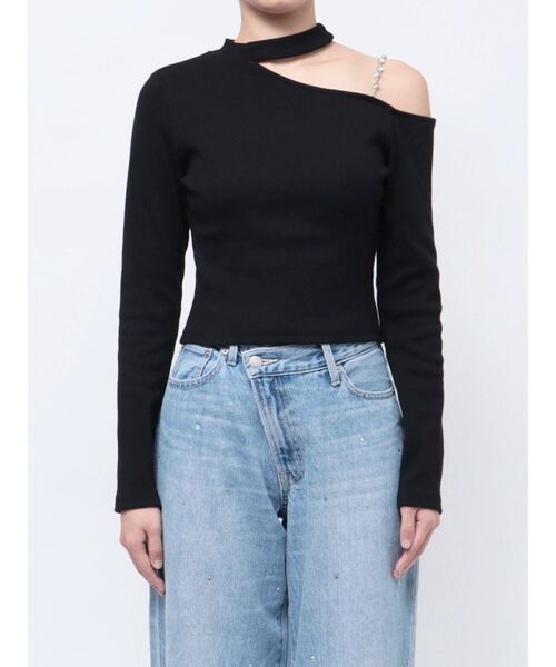 EVRIS(エヴリス)の「ショルダーチェーンショートトップス(Tシャツ/カットソー・レディース・ブラック/ホワイト/ブルー・FREE)」の8枚目の写真