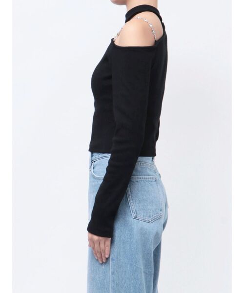 EVRIS(エヴリス)の「ショルダーチェーンショートトップス(Tシャツ/カットソー・レディース・ブラック/ホワイト/ブルー・FREE)」の9枚目の写真
