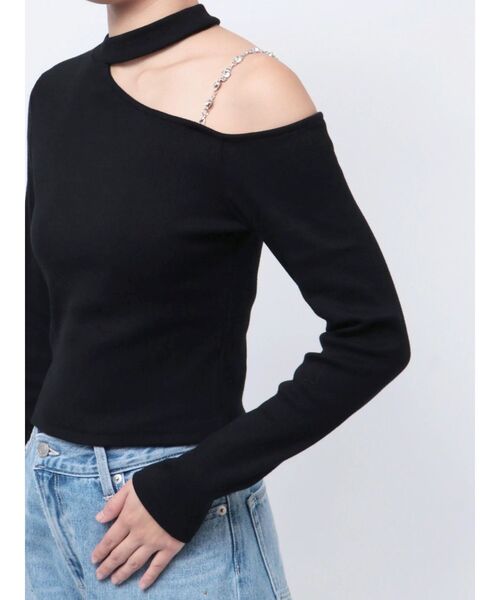 EVRIS(エヴリス)の「ショルダーチェーンショートトップス(Tシャツ/カットソー・レディース・ブラック/ホワイト/ブルー・FREE)」の12枚目の写真