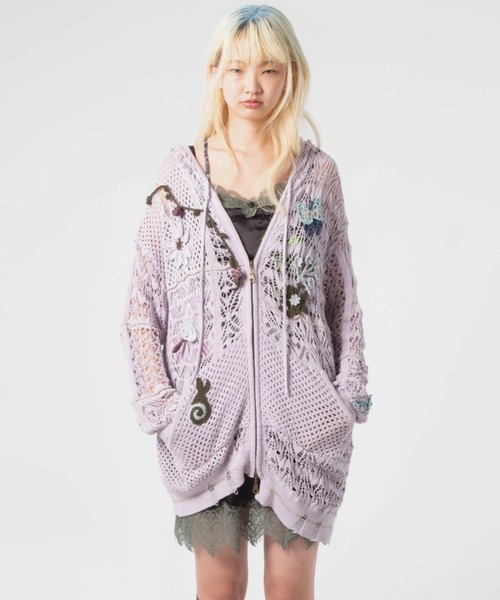 rurumu:(ルルムウ)の「rurumu:/ルルムウ/plants motif crochet hoodie(パーカー・レディース・アイボリー/ブラック/ラベンダー・FREE)」の1枚目の写真