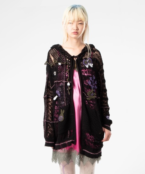 rurumu:(ルルムウ)の「rurumu:/ルルムウ/plants motif crochet hoodie(パーカー・レディース・アイボリー/ブラック/ラベンダー・FREE)」の3枚目の写真