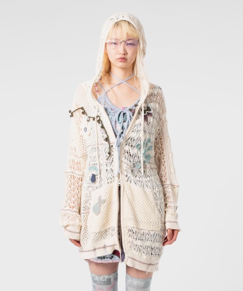 rurumu:(ルルムウ)の「rurumu:/ルルムウ/plants motif crochet hoodie(パーカー・レディース・アイボリー/ブラック/ラベンダー・FREE)」の5枚目の写真