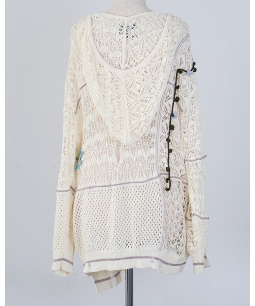 rurumu:(ルルムウ)の「rurumu:/ルルムウ/plants motif crochet hoodie(パーカー・レディース・アイボリー/ブラック/ラベンダー・FREE)」の6枚目の写真