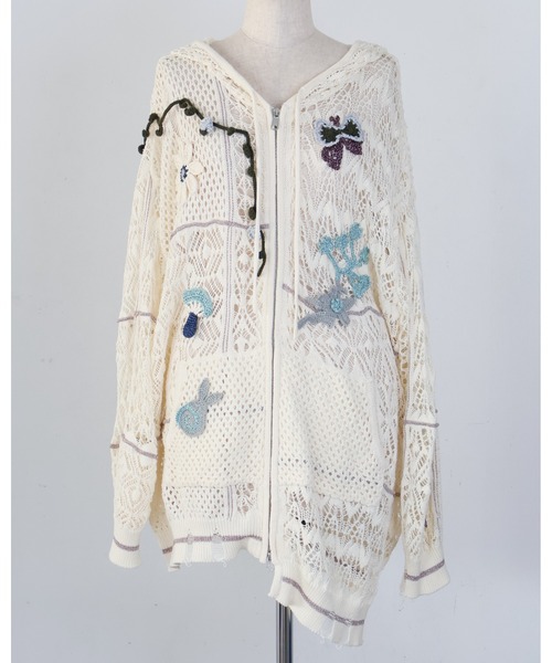 rurumu:(ルルムウ)の「rurumu:/ルルムウ/plants motif crochet hoodie(パーカー・レディース・アイボリー/ブラック/ラベンダー・FREE)」の7枚目の写真