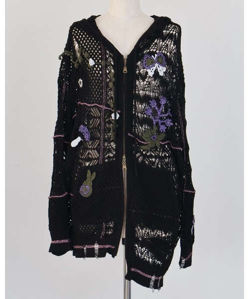 rurumu:(ルルムウ)の「rurumu:/ルルムウ/plants motif crochet hoodie(パーカー・レディース・アイボリー/ブラック/ラベンダー・FREE)」の12枚目の写真