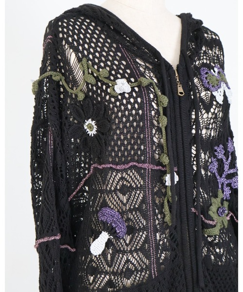 rurumu:(ルルムウ)の「rurumu:/ルルムウ/plants motif crochet hoodie(パーカー・レディース・アイボリー/ブラック/ラベンダー・FREE)」の16枚目の写真