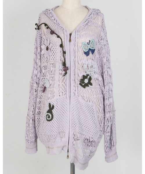rurumu:(ルルムウ)の「rurumu:/ルルムウ/plants motif crochet hoodie(パーカー・レディース・アイボリー/ブラック/ラベンダー・FREE)」の19枚目の写真
