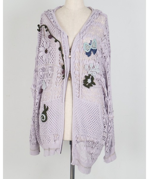 rurumu:(ルルムウ)の「rurumu:/ルルムウ/plants motif crochet hoodie(パーカー・レディース・アイボリー/ブラック/ラベンダー・FREE)」の21枚目の写真