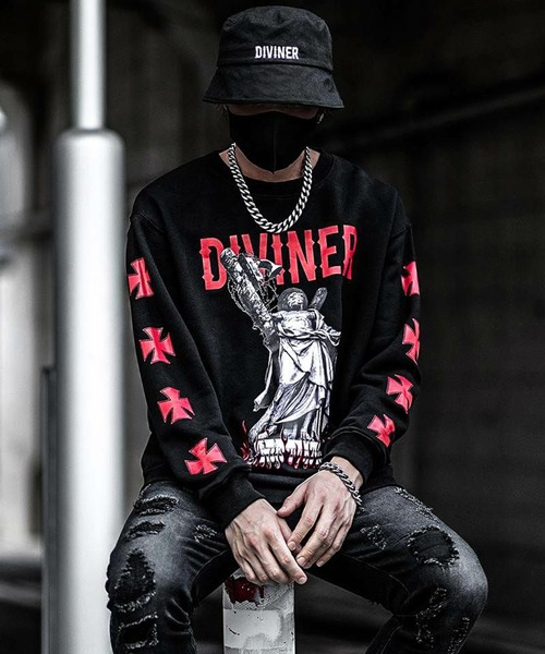 DIVINER（ディヴァイナー）の「Judgment　Sweat　Shirt （ブラック×レッド（Tシャツ/カットソー・メンズ・ブラック・M/L）」の6枚目の写真