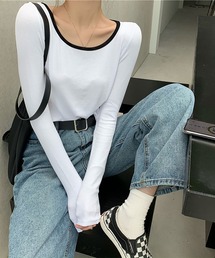無地リンガーカットソー