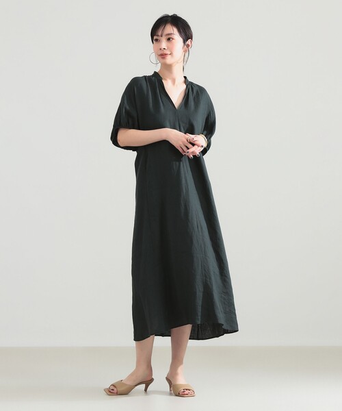 TICCA（ティッカ）の「【別注】TICCA / リネン バルーンスリーブ ワンピース（ワンピース・レディース・ブルー/ブラック/グリーン系その他5/ネイビー・ONE SIZE）」の3枚目の写真
