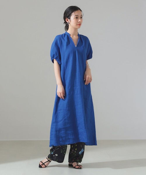 極美品＊ティッカ リネンバルーンスリーブワンピース F グリーン 麻100日本製 極美品＊ティッカ リネンバルーンスリーブワンピース F グリーン