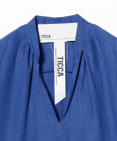 美品　TICCA｜定価3,3万 リネンバルーンスリーブワンピース　ネイビー Demi-Luxe BEAMS（デミルクス ビームス）TICCA / リネン