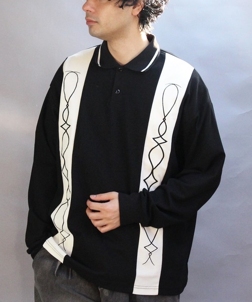 ８(eight)（エイト）の「切替刺繍ポロシャツ（ポロシャツ・メンズ・オフホワイト/ブラック・MEDIUM/LARGE）」の2枚目の写真