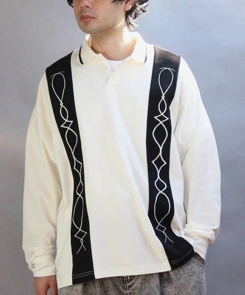 ８(eight)（エイト）の「切替刺繍ポロシャツ（ポロシャツ・メンズ・オフホワイト/ブラック・MEDIUM/LARGE）」の5枚目の写真