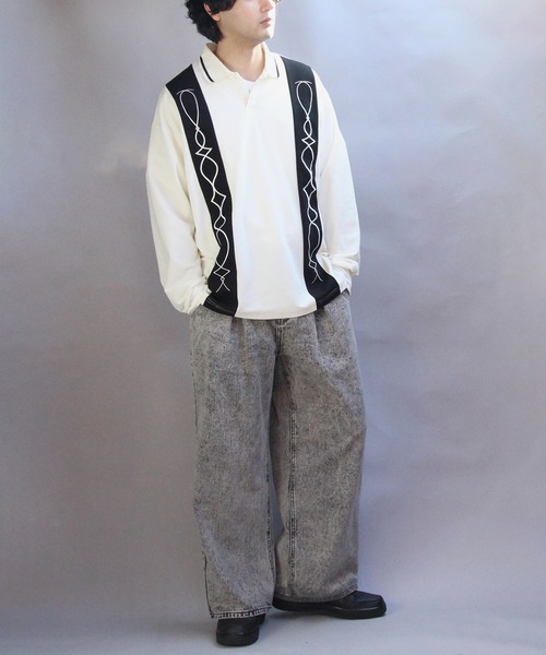 ８(eight)（エイト）の「切替刺繍ポロシャツ（ポロシャツ・メンズ・オフホワイト/ブラック・MEDIUM/LARGE）」の6枚目の写真