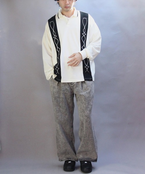 ８(eight)（エイト）の「切替刺繍ポロシャツ（ポロシャツ・メンズ・オフホワイト/ブラック・MEDIUM/LARGE）」の7枚目の写真