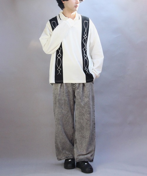 ８(eight)（エイト）の「切替刺繍ポロシャツ（ポロシャツ・メンズ・オフホワイト/ブラック・MEDIUM/LARGE）」の12枚目の写真