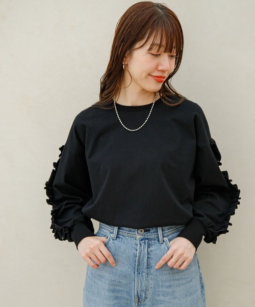 URBAN RESEARCH Sonny Label(アーバンリサーチサニーレーベル)の「『WEB限定』フリルスリーブプルオーバー(Tシャツ/カットソー・レディース・オフホワイト/ブラック・FREE)」の5枚目の写真