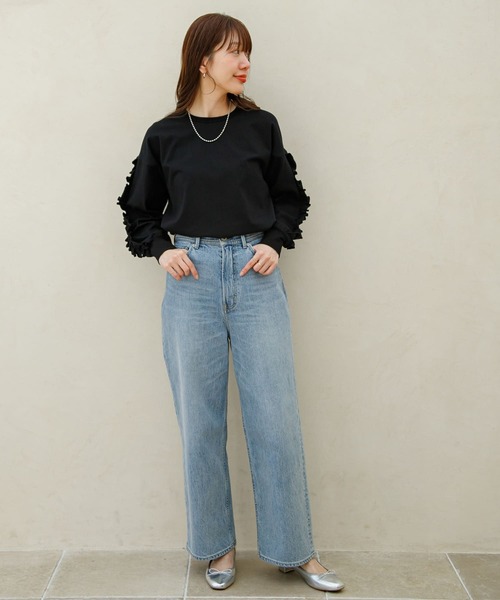 tシャツ  「RehersalL/リハーズオール」ボーダーフリルスリーブプルオーバー　WT1042 レディース ☆ 【RehersalL/リハーズオール】ボーダーフリルスリーブプル