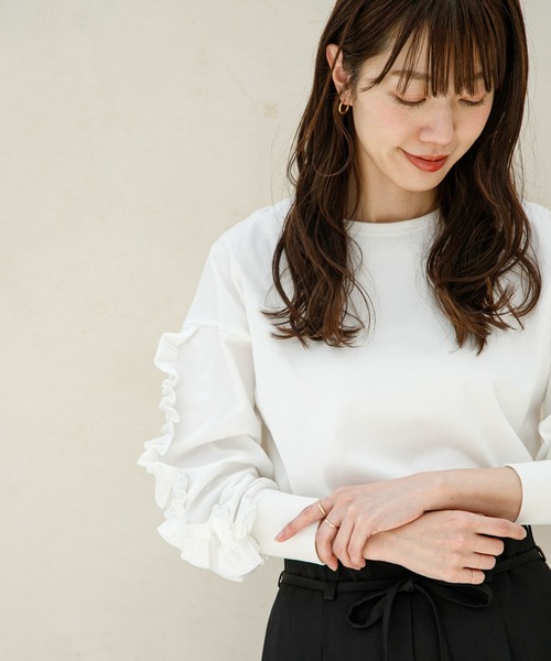 URBAN RESEARCH Sonny Label(アーバンリサーチサニーレーベル)の「『WEB限定』フリルスリーブプルオーバー(Tシャツ/カットソー・レディース・オフホワイト/ブラック・FREE)」の12枚目の写真