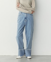 ロールアップ ワイドストレートデニムパンツ