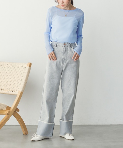 hunch（ハンチ）の「ロールアップ ワイドストレートデニムパンツ（デニムパンツ・レディース・ライトインディゴブルー/グレー/ワンウォッシュ・FREE）」の9枚目の写真
