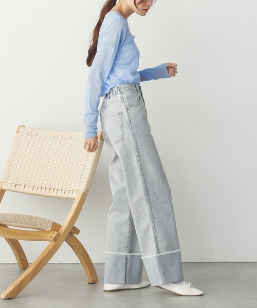 hunch（ハンチ）の「ロールアップ ワイドストレートデニムパンツ（デニムパンツ・レディース・ライトインディゴブルー/グレー/ワンウォッシュ・FREE）」の10枚目の写真
