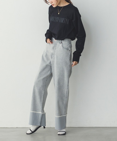 hunch（ハンチ）の「ロールアップ ワイドストレートデニムパンツ（デニムパンツ・レディース・ライトインディゴブルー/グレー/ワンウォッシュ・FREE）」の11枚目の写真
