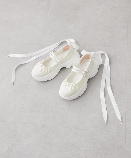 w closet（ダブルクローゼット）の「【2WAY/リボン付き】バレエ厚底シューズ（ブーツ・レディース・ピンク/ブラック/オフホワイト・SMALL/MEDIUM/LARGE）」の4枚目の写真