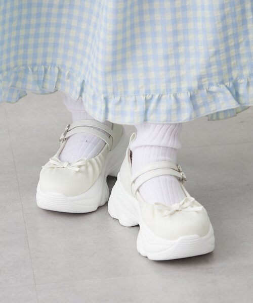 w closet（ダブルクローゼット）の「【2WAY/リボン付き】バレエ厚底シューズ（ブーツ・レディース・ピンク/ブラック/オフホワイト・SMALL/MEDIUM/LARGE）」の7枚目の写真