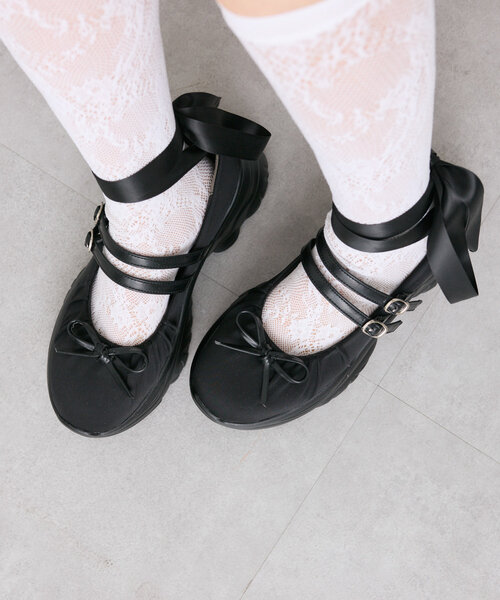 w closet（ダブルクローゼット）の「【2WAY/リボン付き】バレエ厚底シューズ（ブーツ・レディース・ピンク/ブラック/オフホワイト・SMALL/MEDIUM/LARGE）」の17枚目の写真