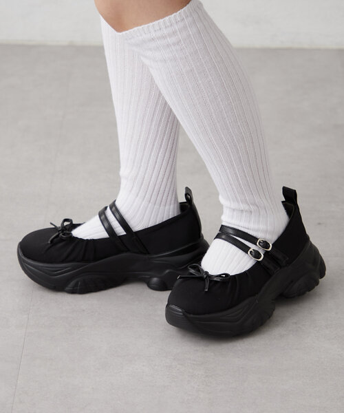 w closet（ダブルクローゼット）の「【2WAY/リボン付き】バレエ厚底シューズ（ブーツ・レディース・ピンク/ブラック/オフホワイト・SMALL/MEDIUM/LARGE）」の20枚目の写真