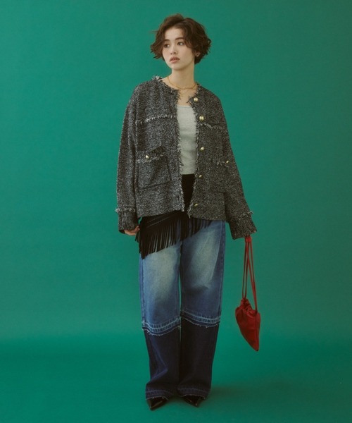 セール】【ZOZO限定】TWEED KNIT JACKET/ツイードニットジャケット