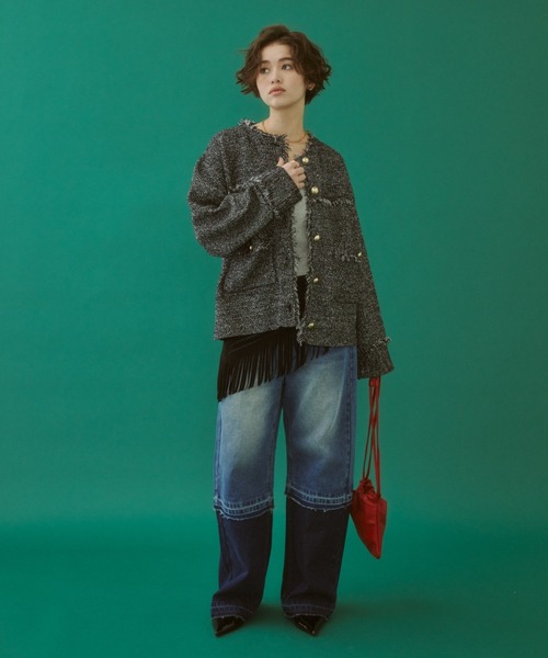 suger yuu ツイードニットジャケット　Tweed knit Jacket セール】【ZOZO限定】TWEED KNIT JACKET/ツイードニットジャケット