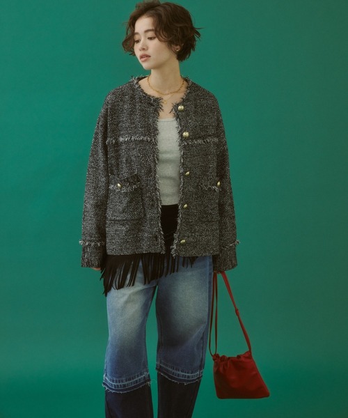 セール】【ZOZO限定】TWEED KNIT JACKET/ツイードニットジャケット