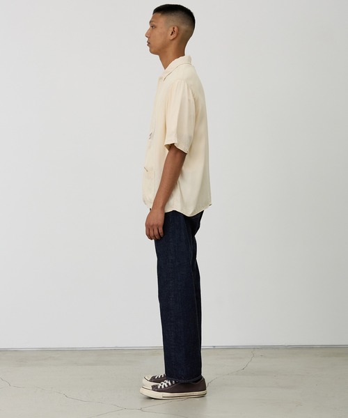 REMI RELIEF(レミレリーフ)の「REMI RELIEF/レミレリーフ レーヨンツイル スカ柄 S/S SHIRT(刺繍) 半袖シャツ(シャツ/ブラウス・メンズ・オフホワイト/ネイビー・M/L/XL)」の5枚目の写真