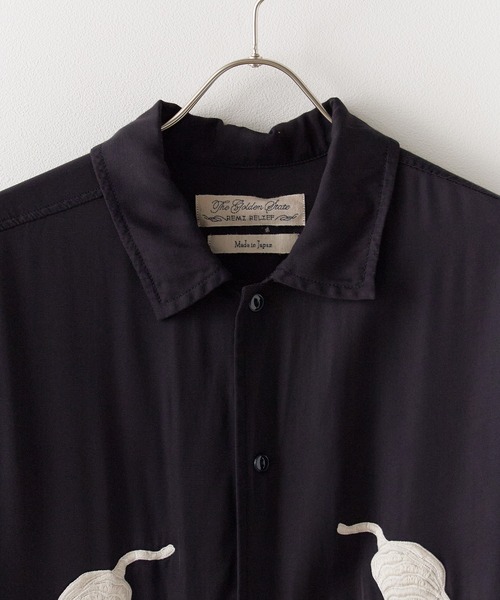 REMI RELIEF(レミレリーフ)の「REMI RELIEF/レミレリーフ レーヨンツイル スカ柄 S/S SHIRT(刺繍) 半袖シャツ(シャツ/ブラウス・メンズ・オフホワイト/ネイビー・M/L/XL)」の9枚目の写真