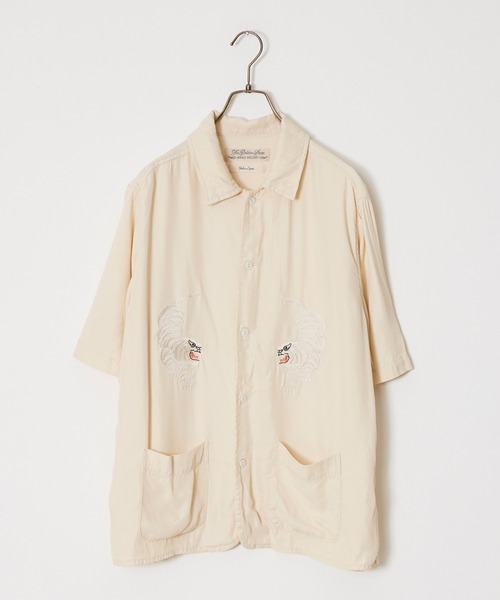 REMI RELIEF(レミレリーフ)の「REMI RELIEF/レミレリーフ レーヨンツイル スカ柄 S/S SHIRT(刺繍) 半袖シャツ(シャツ/ブラウス・メンズ・オフホワイト/ネイビー・M/L/XL)」の7枚目の写真