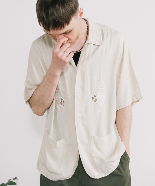 REMI RELIEF(レミレリーフ)の「REMI RELIEF/レミレリーフ レーヨンツイル スカ柄 S/S SHIRT(刺繍) 半袖シャツ(シャツ/ブラウス・メンズ・オフホワイト/ネイビー・M/L/XL)」の15枚目の写真