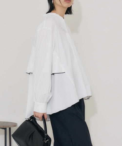 Paradise Picnic（パラダイスピクニック）の「ROSIEE   裾メローバックフレアシャツ（シャツ/ブラウス・レディース・ブラック/ホワイト・FREE）」の2枚目の写真