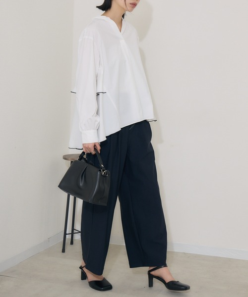 Paradise Picnic（パラダイスピクニック）の「ROSIEE   裾メローバックフレアシャツ（シャツ/ブラウス・レディース・ブラック/ホワイト・FREE）」の5枚目の写真