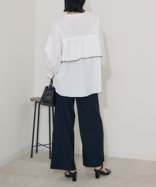 Paradise Picnic（パラダイスピクニック）の「ROSIEE   裾メローバックフレアシャツ（シャツ/ブラウス・レディース・ブラック/ホワイト・FREE）」の6枚目の写真