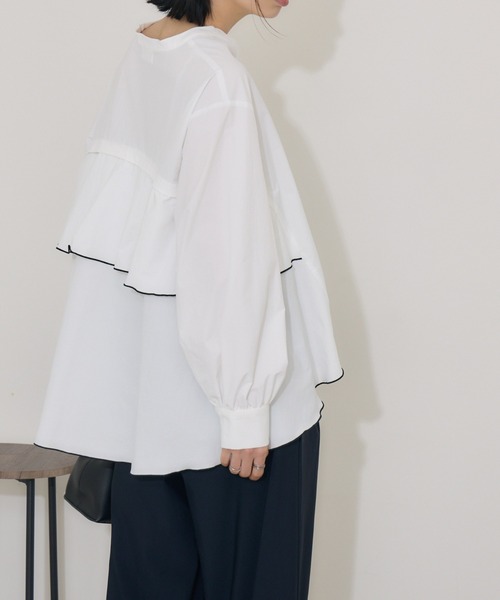 Paradise Picnic（パラダイスピクニック）の「ROSIEE   裾メローバックフレアシャツ（シャツ/ブラウス・レディース・ブラック/ホワイト・FREE）」の7枚目の写真