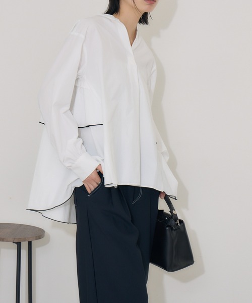 Paradise Picnic（パラダイスピクニック）の「ROSIEE   裾メローバックフレアシャツ（シャツ/ブラウス・レディース・ブラック/ホワイト・FREE）」の8枚目の写真