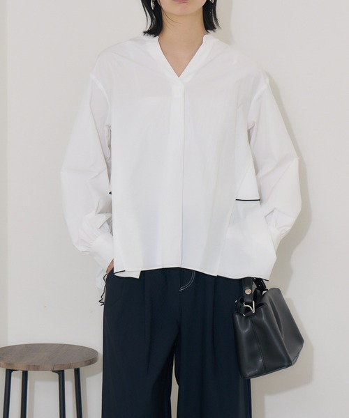 Paradise Picnic（パラダイスピクニック）の「ROSIEE   裾メローバックフレアシャツ（シャツ/ブラウス・レディース・ブラック/ホワイト・FREE）」の10枚目の写真